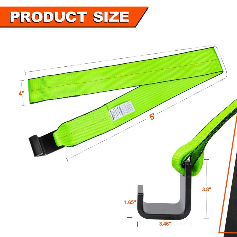 Mimanchi 4" x 5' Roll Off Container Winch Strap w/Flat