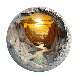 Wooden Puzzle Adults and Children, 3D Vision Inside The Cave-1 Circular Unique Puzzle, Wooden Puzzle Adults with Wooden Gift Box (S-100 Pieces)