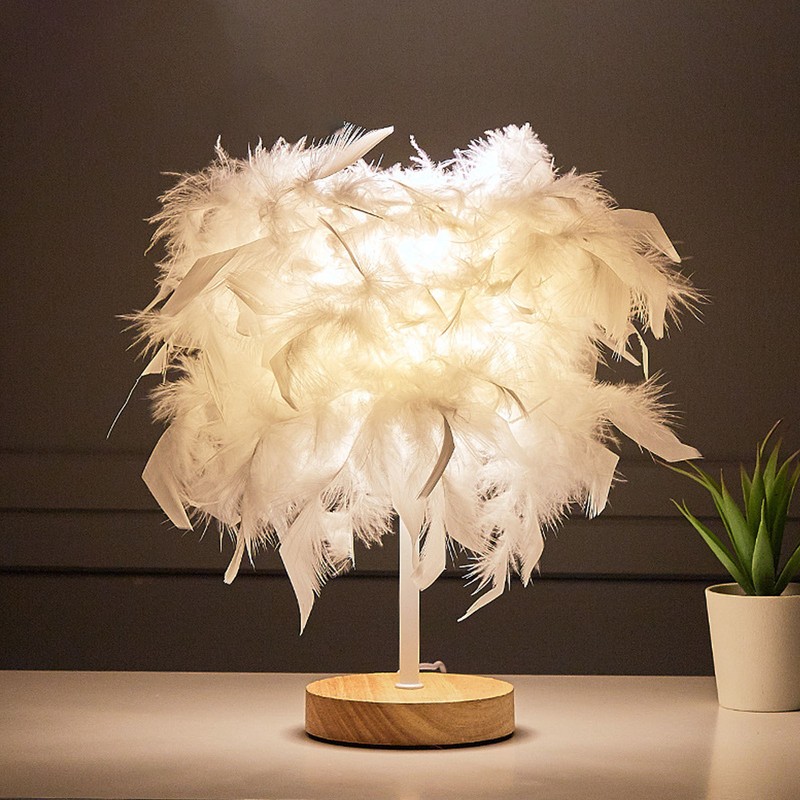 Feather Table Lamp Light Luxury Bedside Lamp Night Light for