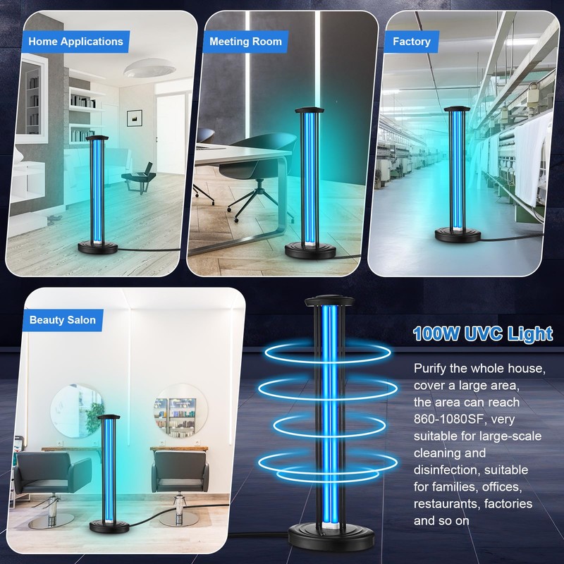 Qualirey UV Light with UV Safety Glasses, 100W Ozone Free