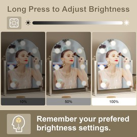 S'bagno Arched Vanity Mirror with Lights, 7 Dimmable LED Bulbs Hollywood Mirror, 3 Color Modes & Memory Function Makeup Mirror with Lights, Detachable 10X Magnification, Touch Control,USB-A(15''x12'')