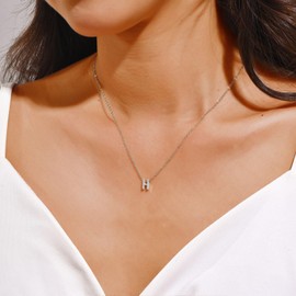 JUTOLOKA Valentines Day Gifts Initial Necklace for Women 18K Gold Silver Plated A-Z Initial Necklace Heart Pendant Dainty Cute Trendy Tiny initial a-z choker necklace (H, Silver)