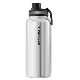 Wessper Stainless Steel Drinking Bottle, 1 Litre, Leak-Proof Thermos Flask, BPA-Free with 3 Lids, Silver Elegant Sports Water Bottle, Insulated Flask for Children, Adults, for Camping, Cycling,