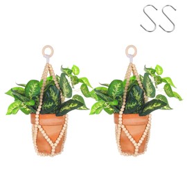 Artilady 2 Pack Beaded Plant Hanger Indoor - Macrame Hanging Planters for Plants Holder No Tassels with Wooden Beads Boho Farmhouse Rustic Home Decor