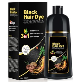 Hair Dye Shampoo for Women Men 3 in 1,Cover Gray hairs,Herbal Ingredients Natural Hair Colour Shampoo,Contains Ginseng Extract,Natural Haircoloring (Black)