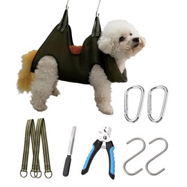 Kkiimatt 10 in 1 Pet Grooming Hammock Harness with Nail Clippers/Trimmer, Nail File, Comb,Dog Nail Hammock, Dog Grooming Sling for Nail Trimming/Clipping (S/Under 30lb, Khaki Green)