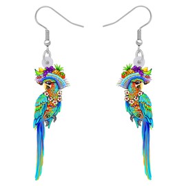 DUOWEI Cute Acrylic Parrot Earrings Macaws Dangle Jewelry for Women Summer Spring Vacation Gifts (Hawaii D)