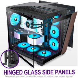 FOIFKIN M9 PC Case -Genuine Walnut Wood, Pre-Installed 7 PWM ARGB Fan, ATX Mid-Tower Gaming PC Case, 270° Panoramic Glass, Type-C, Black, FOIFKIN (Black, 7*Fans)
