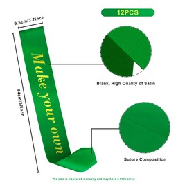 12pcs Sash Green Sash Girl Scout Sash With Badges Blank Sashes for Pageants Make Your Own Sash for Graduation Bride Sash Birthday Sash for Women Prom Queen Sash Homecoming Court Sashes Pageant Sash