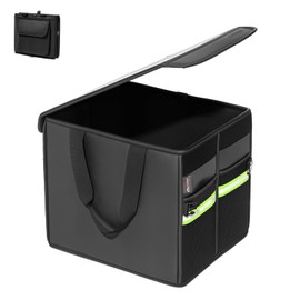 Coverado Nappa Leather Car Trunk Organizer for SUV, 30L Capacity Collapsible Car Storage Organizer with Lid, Waterproof Car Organizer with Heavy Duty Base Plate for Car Accessories for SUVs & Sedans