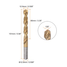 HARFINGTON Twist Drill Bit 12.9mm Titanium Coated (HSS-E) M42 High Speed Steel 8% Cobalt Straight Shank for Stainless Steel Aluminum Alloy Metal