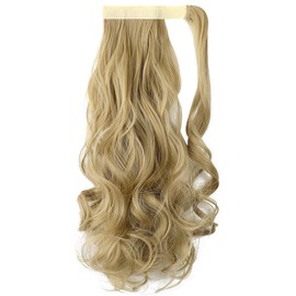 FELENDY 18 Inch Ponytail Extension Wrap Around Curly Wavy Drawstring Pony tail Hair Clip in Synthetic Hairpiece for Women