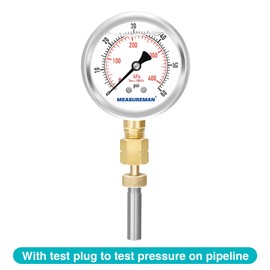 MEASUREMAN 0-60psi/kpa Liquid Filled Pressure Gauge with Brass Gauge Adaptor 1/4NPT Female，2-1/2 OAL x 1-2/5" x 1/8" Probe with Stainless Steel Sheath，Pressure Test Kit