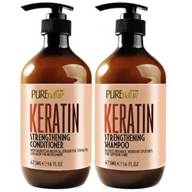 Keratin Shampoo and Conditioner Set - Sulfate and Paraben Free Treatment for Dry Hair - Anti Frizz, Collagen Enriched Formula for Curly or Damaged Hai