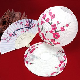 8Pcs Chinese Japanese Cherry Design Paper Lantern Lamp Shade for Japanese Restaurant Church Wedding Gift Party Favors DIY Decoration Oriental Style Light Restaurant (A. 8 Rose Red Paper Lamp)