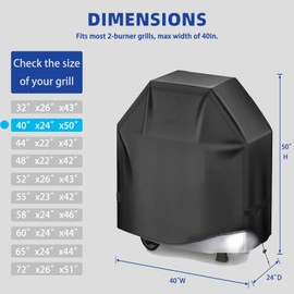 TIAOFY Outdoor Gas Barbecue Grill Cover, Waterproof, UV Resistant, Tear Resistant Loop Straps+Drawstring Double Fixed, Sun Resistant and Fade Resistant, Black Universal Type (40 Inch)