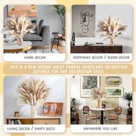 120PCS Natural Pampas Grass Mix Bouquet | Dried Pampas Bouquet for Wedding Boho Flowers Home Table Decor Desk Decor, Rustic Farmhouse Decor (120PCS)