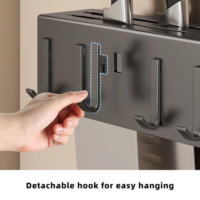 Wall-Mounted Kitchen Organizer - Knife & Utensil Holder with Hooks