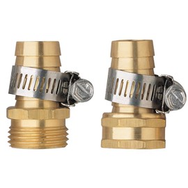 2 Pack 5/8 Inch Brass Thread Garden Hose Connector Hose Mender End Repair Kit, Male and Female Garden Hose Fittings with Clamps