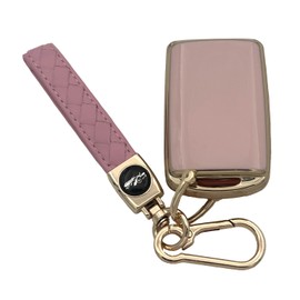 Key Fob Cover for CX5 CX30: 4 Buttons Soft TPU Remote Case Protector with Keychain Fit for Mazda CX30 CX50 CX60 CX90 Mazda2 Mazda3 Mazda6 MX5 2019 2020 2021 2022 2023 2024 WAZSKE11D01 (Gold+Pink)