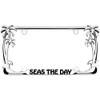 Seas The Day Palm Tree Design Chrome/Black Metal Auto License
