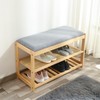 STRUGGLE Shoe Bench, Storage Bench with Cushion, 3-Tier Rattan Shoe