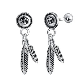 Yumilok Punk Stud Earrings for Women Feather Earrings Anchor Silver Earrings Hanging Men's Earrings Stud Earrings Men Stainless Steel Earrings Piercing, Stainless Steel