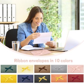 SUPGOD Pack of 10 Retro Kraft Paper Envelopes, Coloured Ribbons, Gift Cards, Envelopes, Perfect Coloured Kraft Paper Envelopes with Ribbons for Party, Christmas, Wedding, Thanksgiving
