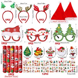 Pack of 40 Christmas Accessories with Christmas Hats, Headband Christmas Glasses, Clapping Circle, Christmas Brooch, Christmas Accessories, Suitable for Adults and Christmas Children