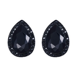 EVER FAITH Women's Austrian Crystal Wedding Teardrop Pierced Stud Earrings Jet color Black-Tone