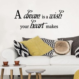 Wall Decals Bedroom, Inspirational Wall Stickers, (Easy to Apply), Vinyl Art Decor Living Room Quotes Kids Boys Girl Movie Music Song Family Couple Home, A Dream is a Wish Your Heart Makes 23"x9"