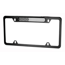 Stainless Steel License Plate Black Frame American (Chrome Flag)