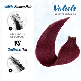Remy Tape in Human Hair Extensions - Wine Red, 18 inch, 20pcs, 40g, Double Sided Adhesive Tape, Seamless Skin Weft, Full Head