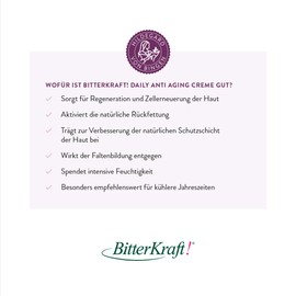 BitterKraft!® Anti-Aging Gesichtscreme - Natürliche Feuchtigkeitsspendende Tagescreme mit Bitterkräutern, 60 ml - Hydratisiert und Verjüngt die Haut