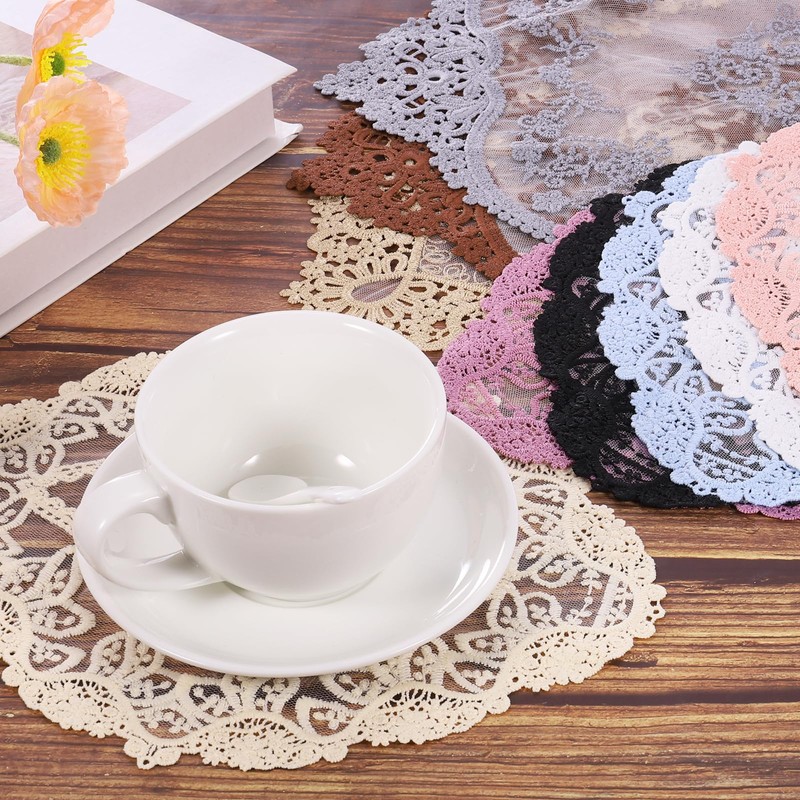 sourcing map 2Pcs Retro Lace Placemats, French Crochet Doilies Oval