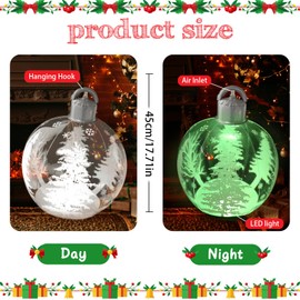 Light Up Christmas Inflatable Ball 16 Inch Giant Christmas Decorated Balls PVC Waterproof Blow Up Ball Christmas Large Balls Outdoor Lights Outdoor Garden Yard Christmas Tree Decoration