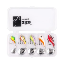 Zite Fishing Jig Spinner Set Fish Shape | 5 Pieces Spin Jigs 5 g 10 g 15 g | Spinner Bait for Bass Fishing Zander Fishing Pike | Realistic Predator Fish Bait | Includes Tackle Box (Neon 5-15 g)