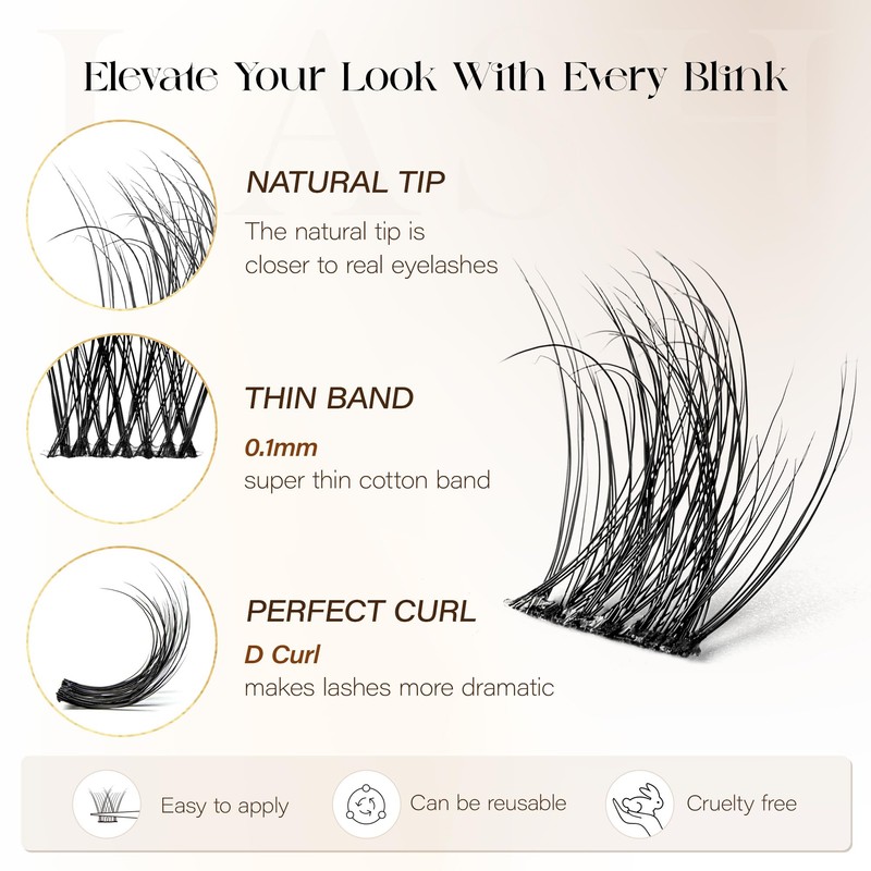 BEFER Lash Clusters, 144 Pcs 3D Curl Eyelash Clusters Volume