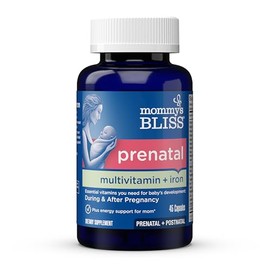 Mommy's Bliss Prenatal Multivitamin with Iron and Folic Acid, Supports Baby Development + Mom Immune System & Energy Levels w/ B Vitamins & Probiotics