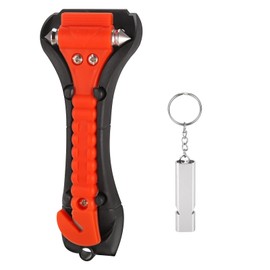 Fainca Car Emergency Hammer, 2-in-1 Emergency Hammer, Mini Emergency Hammer for Car, with Emergency Whistle, Whistle, Orange Colour Emergency Hammer, Car Emergency Hammer with Belt Cutter