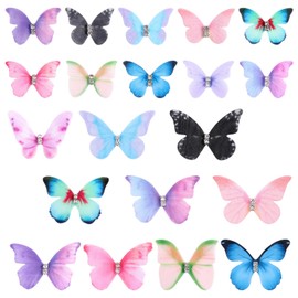 20Pcs Organza Fabric Butterfly for Crafts, Colorful Mini 3D Butterfly Ornaments Double-Layer Butterflys Applique DIY Butterflies Decorative for Wedding Party Decoration Clothes Ornament Home Decor