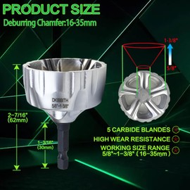 Heavy-Duty Deburring Chamfer Tool with Sharp Tungsten Carbide Blades,Fast Hex Shank Deburr Drill Bit, External Burr Removal for Metal Rod Bolt Pipe 3D Printing PVC in 5/8" to 1-3/8"Diameter(16~35mm)