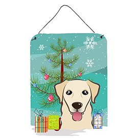 Caroline's Treasures BB1624DS1216 Christmas Tree and Golden Retriever Wall or Door Hanging Prints Aluminum Metal Sign Kitchen Wall Bar Bathroom Plaque Home Decor Front Door Plaque, 12x16, Multicolor