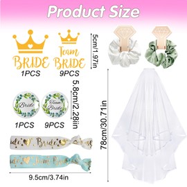 Joycabin Pack of 41 JGA Accessories Women, Jga Bzeichen Team Bride Hair Scrunchie, 1 Veil + 10 Bride Hair Scrunchies + 10 Bride Buttons + 10 Tattoo Stickers + 10 Bride Bracelets, Hen Party Decoration