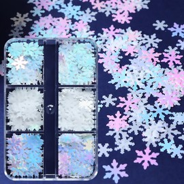 Tyuimhx 6 Grids White Snowflake Nail Art Glitter Sequins 3D Holographic Christmas Nail Glitter Flakes Xmas Laser Snowflake Designs Nail Decals for Acrylic Nails Winter Women DIY Nail Decorations