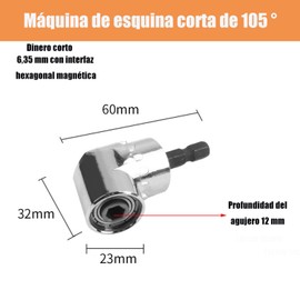 Wzenclave Adaptador de Taladro en ángulo Recto de 105 Grados, Corner Tool Screw Hub with Multi-Function, Accesorio de Taladro en ángulo con Vástago Hexagonal de 1/4" para Trabajos Domésticos
