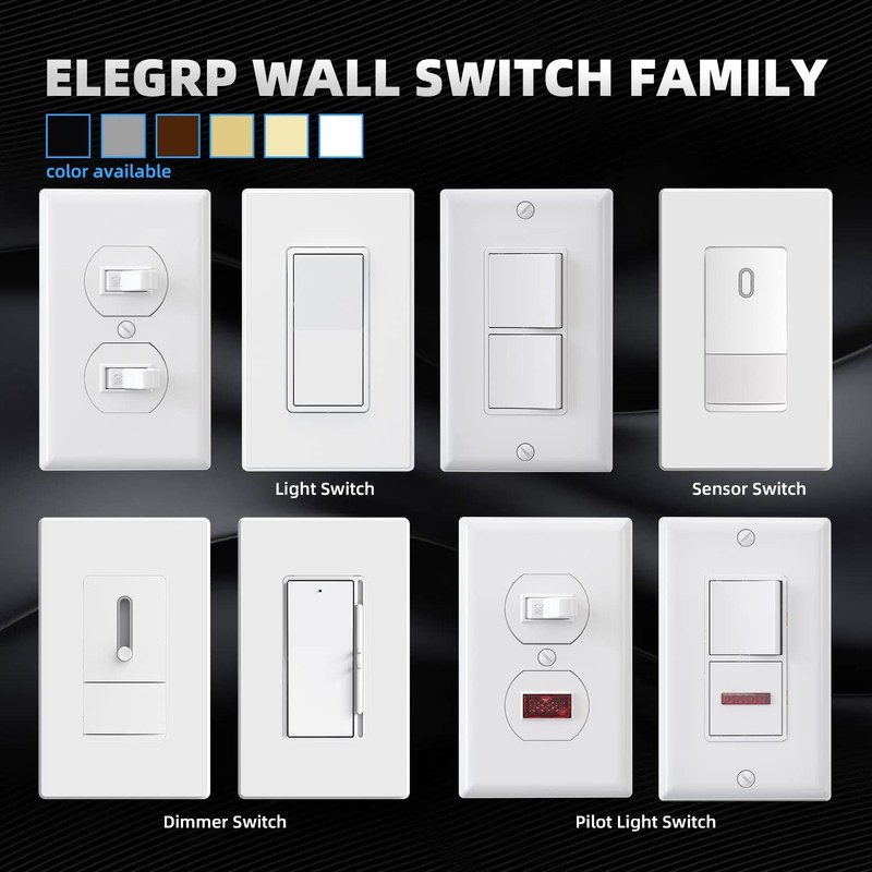 ELEGRP Matte White Single Pole Decorator Light Switch, 15Amp, 120-277V,