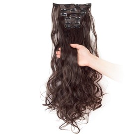 DODOING Clip in Hair Extensions Curly Wavy Straight Thick Clip on Synthetic Hair Extension Hairpieces, Dark Brown, Curly-24 Inch 130g