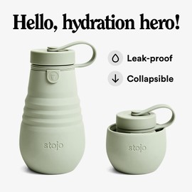 STOJO Jr Collapsible Bottle for Kids - Sage Green, 14oz / 400ml - Leak-Proof Reusable Silicone Travel Cup for Hot & Cold Drinks - On-The-Go Camping & Hiking - Microwave & Dishwasher Safe