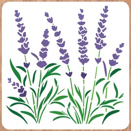 INFUNLY Lavender Wall Stencils for Painting 11.8x11.8" Tile Stencil Set Reusable Plastic Wall Stencils Template for Painting on Wood Wall Furniture Floor Tiles Fabric DIY Home Decor
